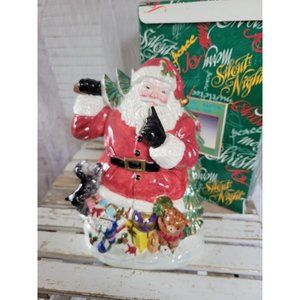 Fitz floyd toyland‎ Santa cookie jar Xmas omnibus decor ceramic dog tree new